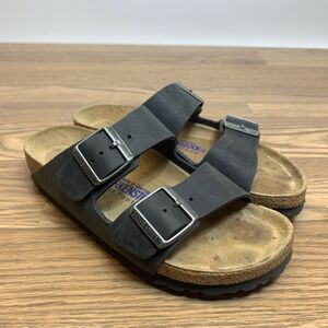 Birkenstock Arizona Birki Black Soft Footbed Leather Sandals Size 37 US 6